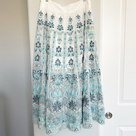 Soft Surroundings Dresses & Skirts - Soft Surroundings Icon Alexandria Floral Embroidered Maxi Skirt Teal Blue White